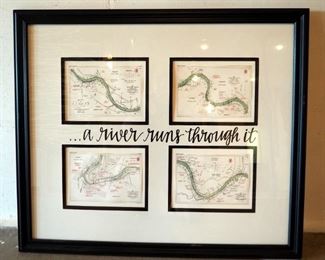 Framed Matted Under Glass Kansas River Maps, 42" x 36"