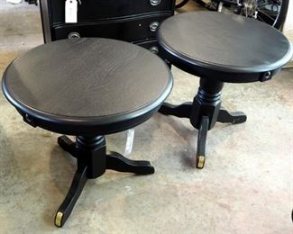 Custom Made Black Oak Accent Tables With Brass Accents, Qty 2, 22" x 24" Round