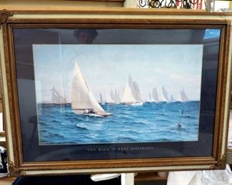 Framed Matted Under Glass, Axel Johansen Print, "The Race", 30" x 42"