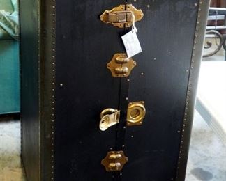 Vintage Travel Well Tourist Wardrobe Trunk With Leather Handles And Brass Hardware, 42" x 22" x 22"