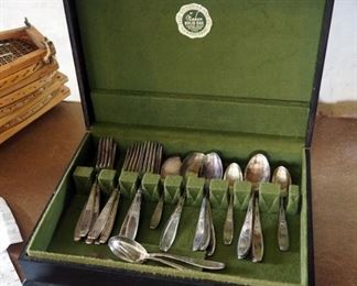 Rogers Silver Plate Flatware, "Ambassador" With Knives, Forks, Spoons And Serving Utensils Including Felt Lined Storage Box, 27 Piece Set