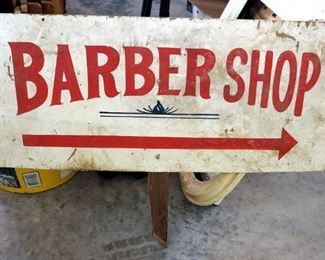 Vintage Wood Roadside "Barbershop" Sign With Wood Stake