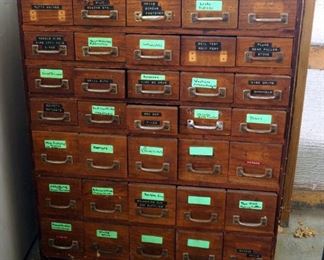 Solid Wood 35 Drawer Hardware Cabinet 44" X 30" X 19"