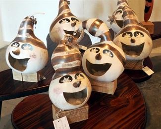 Custom Hand Made Holiday Snowman Gourds Qty 7