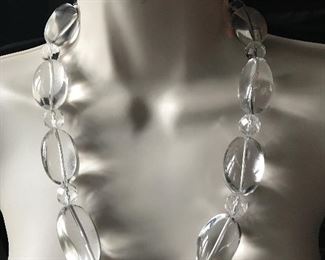 NECKLACE by MARISE DESIGN NATURAL STONE CLEAR CABOCHON & FACETED QUARTZ BEADS