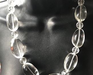 NECKLACE by MARISE DESIGN NATURAL STONE CLEAR CABOCHON & FACETED QUARTZ BEADS