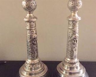 Pair of Antique Silver candle holders toll
