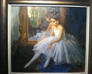Soviet realism original oil on canvas painting by Bratanuk 'Ballerina Sonechka'