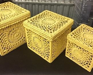 Hand made crochet boxes that fit into each other