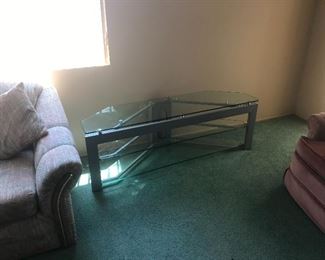 TV stand. Glass table. Glass shelves