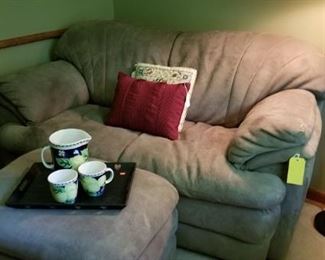 Celery Green Microfiber Loveseat and Ottoman