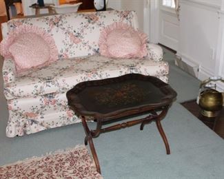 Settee and tole tray on stand.  