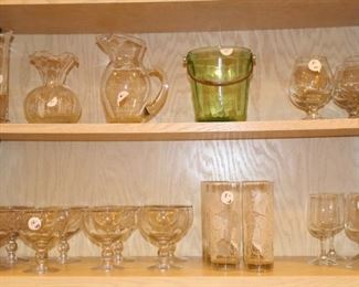 Depression glass ice bucket and lots of glassware.  