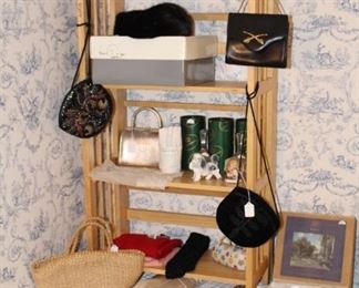 Purses, crystal bells, mink hat, pair of lamps and much more.  