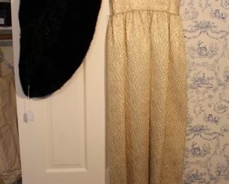 Mink stole and vintage formal gown.  