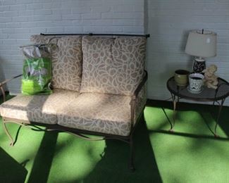 Woodard settee, side table and cover.  