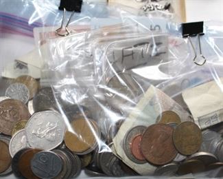 Large bag of coins from all over the world.  