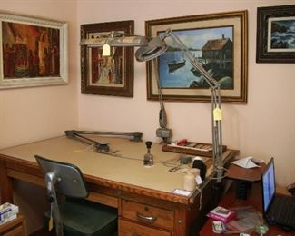 1940s Mayline Drafting Table, Machine, Light, & Chair