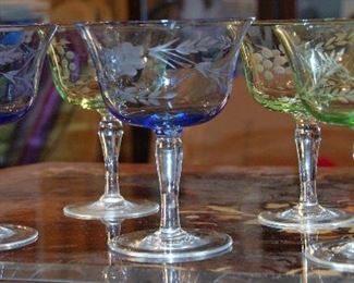 Vintage Tinted Crystal Dessert Glasses