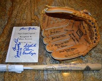 AUG. 22, 1998 NEGRO LEAGUE LEGENDS, BASEBALL HALL OF FAME, 52 SIGNED DECEASED PLAYERS, GLOVE, BAT AND CERTIFICATE.  on Aug. 22, 1998 in Cleveland, Ohio by 52 Negro League American baseball players. These famous men are the African American forefathers of today's Major League Baseball. Some of these players in this collection are, John Mules Miles, Carl Russell Long, Jim Robinson, James Dean, Monford Monte Irvin, Henry Bird Clark, Bobby Robinson, Theodore Double Duty Radcliff, Lester Lockett, John Buck O'Neil, Joseph Marbury, Willie Devil Wells, Lyman Wesley Bostock Sr., Bennie Lenton Griggs and many others.