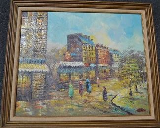 1900 PARIS, FRANCE PAINTING OF MOULIN ROUGE, SIGNED IN ORIGINAL FRAME. 