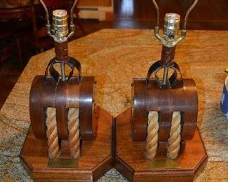 These 2 colonial warship, hand made lamps were presented to US Navy Rear Admiral Robert F. Jortberg on May 22, 1979.  A real piece of Naval War History.  All you need are the shades.