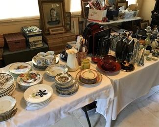 We will have five large tables full of Asian, Modern and antique dishes, bowls, trays, jars.   Large collection of old and new  lacquer trays, bowls, utensils ..
