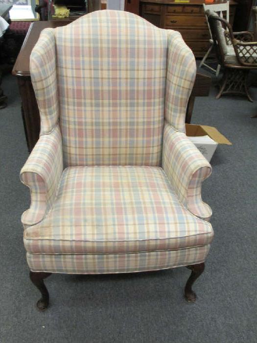 Plaid Wing Chair-Needs a light cleaning- overall condition very good. No rips etc