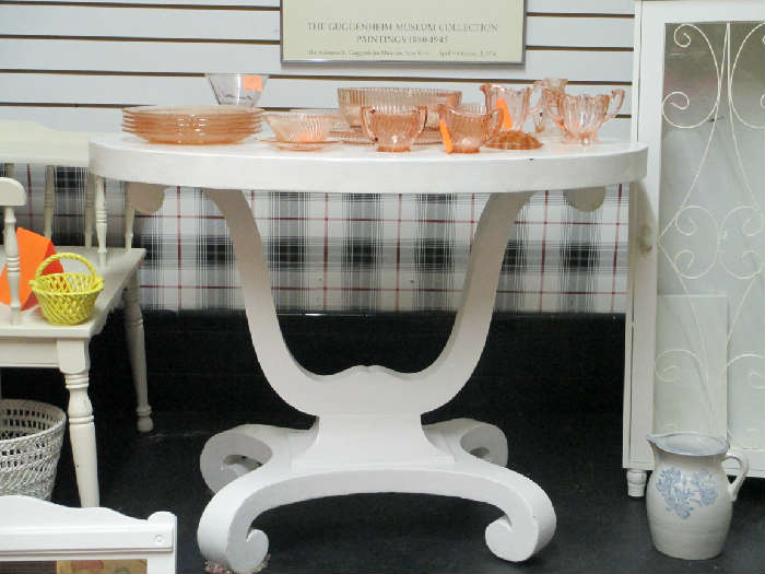 Antique Library Table, More Pink Depression Glass