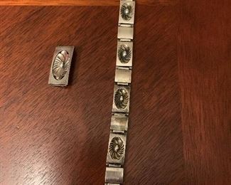Vintage Georg Jensen Lotus pin 269 and bracelet 56A