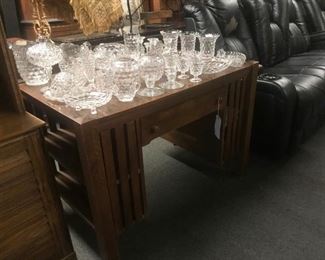 Mission Oak Library Table / Large Collection of American Fostoria