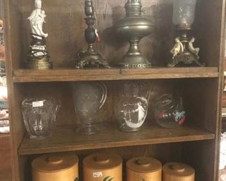 Pitchers / Lamps / Full Set Wood Rooster Canisters