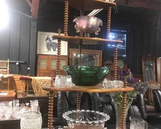 Antique Spool Corner Eterge / Heisey Lariat Punch Bowl and Underplate