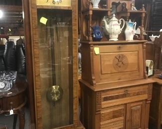 Mission Oak Style Grandfather Clock / Desk Secretary