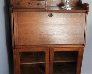 Antique Oak Drop Front Secretary Desk