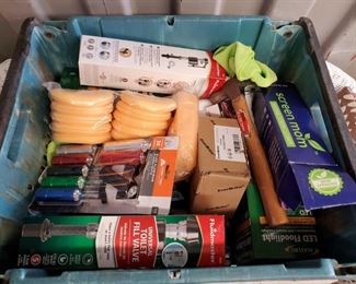 7251: Tote full of Handyman Tools and Hardware
Contains Various sized brushes, towels, sandpaper, and much more!