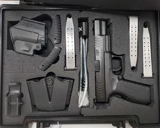 254: Springfield XDM-9 Semi-Auto 9mm Pistol with Case and Accessories
Serial Number: MG733085
Barrel Length: 5"
Includes case, 3 19rd magazines, gun/magazine holsters, lock, and more
No CA Transfer. Out of state shipping available to your local FFL. Buyer is responsible for checking local laws before bidding. $25 shipping for a single handgun purchase with out insurance. Insurance cost varies by purchase amount. Shipping cost for multiple handguns or with rifles wil also vary.