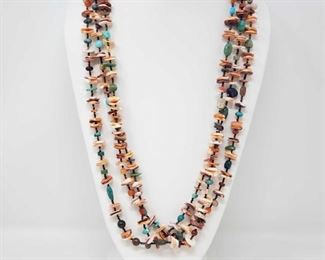 157: Colorful 3 Strand Sterling Silver Native American Spiny Oyster, Turquoise and Heishi Necklace
Colorful 3 Strand Sterling Silver Native American Spiny Oyster, Turquoise and Heishi Necklace
Weighs approx 172.9g Measures approx 34"
Low Estimate: 300.00
High Estimate: 400.00