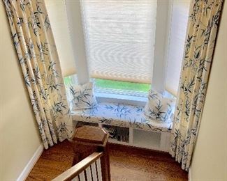 Custom drapery panels, seat and pillows