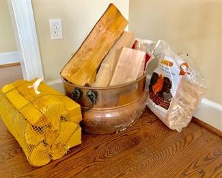 Iron handled copper firewood pot