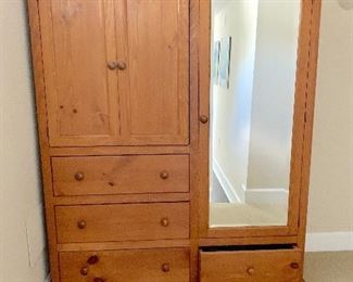 Pine storage unit with mirrored front