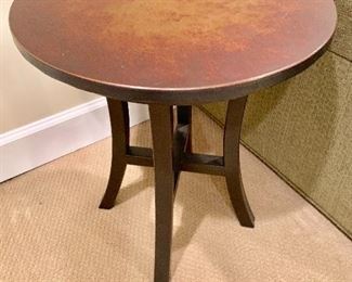 Crate and Barrel copper topped side table.  1 of 2.