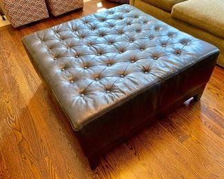 Black Leather tufted ottoman (1 available)