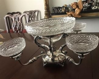 beautiful silver and crystal epergne