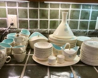 Vintage MidCentury White Dishes with Blue Flower
