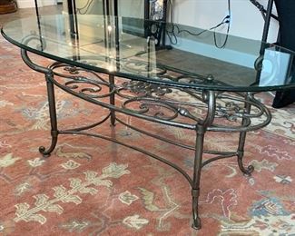 Heavy French Scroll Iron & Glass Coffee Table 	21x48x29in	HxWxD
