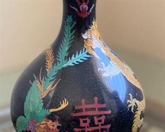 12in Asian Cloisonne Yellow Dragon vase