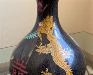12in Asian Cloisonne Yellow Dragon vase