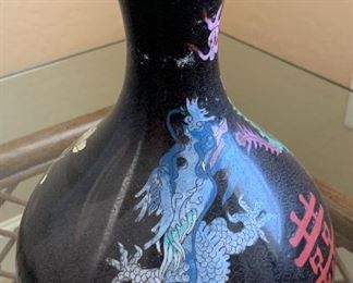 12in Asian Cloisonne Blue Dragon vase	 	