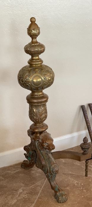 37in 1800s Brass Andirons Lion Head	37in H	

